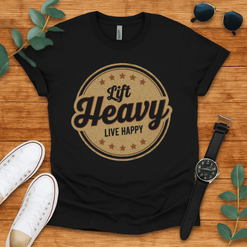 lift heavy live happy t-shirt